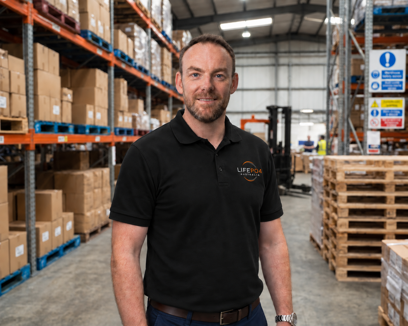 Mark, owner of LiFePO4 Australia, in the warehouse