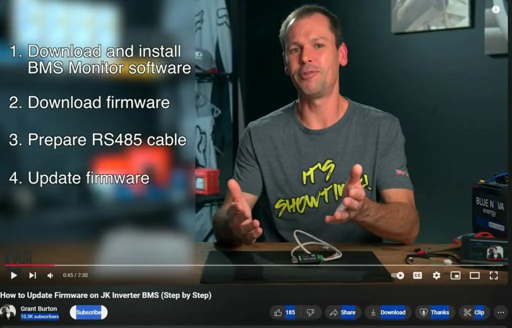 JK BMS Software + Firmware 8 GrantBurton JKBMS firmware update youtube video