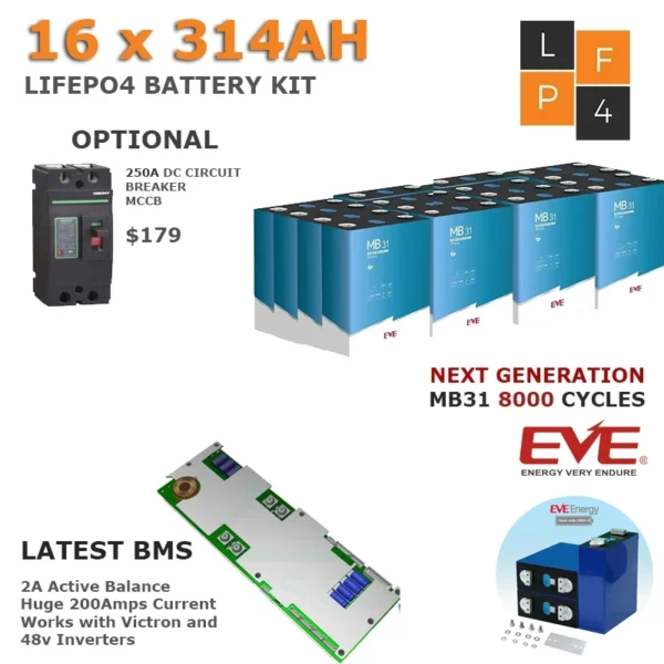 16 x EVE MB31 1 x JK 200A 48v BMS