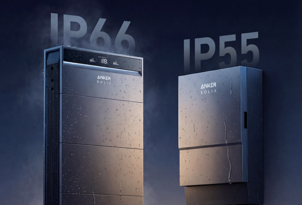Anker SOLIX X1 Hybrid Home Battery System | 5–30kWh Configurator 10 Anker SOLIX X1 battery and power modules showing IP66 and IP55 outdoor protection