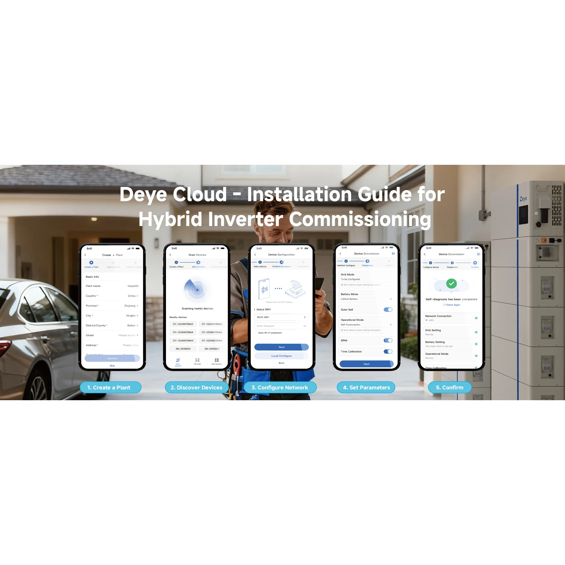 DEYE AI1 Stackable Battery System - Three Phase 6kW to 12kW 8 DEYE AI-W5.1-B ESS Deye Cloud commissioning — square image