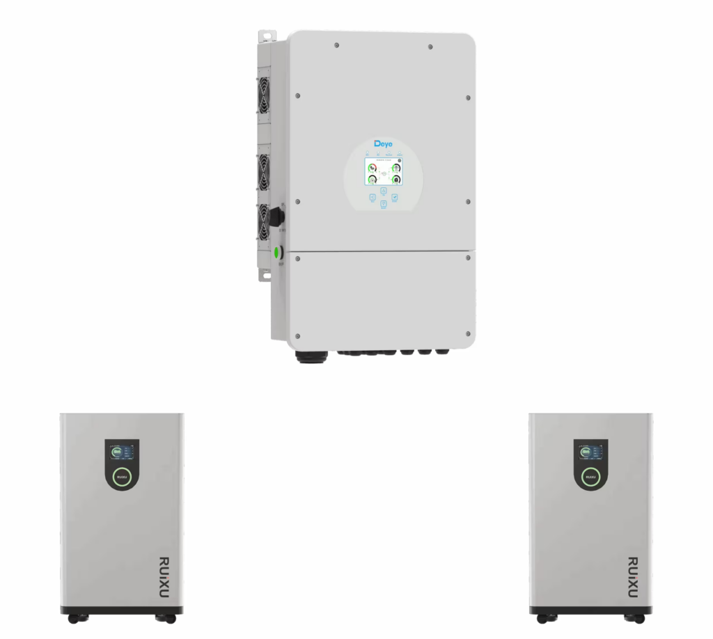 Deye inverter above two RUiXU batteries - 32kWh installed bundle